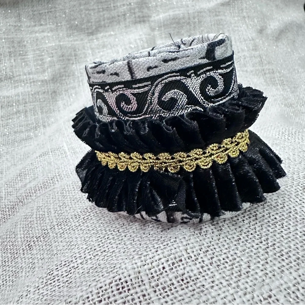RUBYRUDI Cuff Bracelet Handcrafted OOAK Fabric Embellished Artisan Wearable Art
